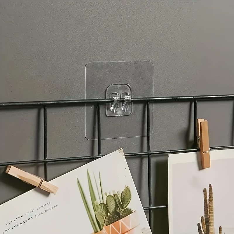Image of 10 Pack Bathroom Shelf Adhesive Hooks Strong Sticker Hooks for Shower Caddy Basket Double Claw V Shape Heavy Duty PVC Wall Mounted Hooks No Drill Hanging Holder for Kitchen & Bathroom