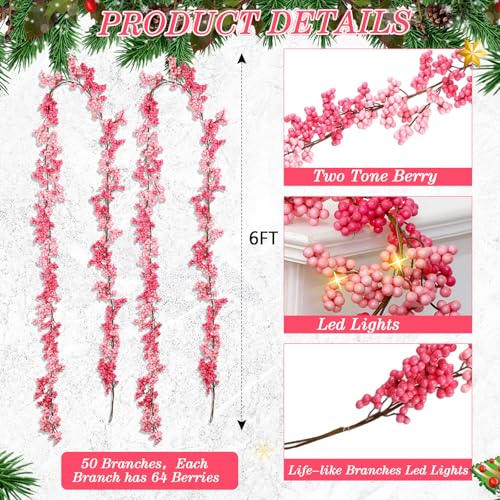 Syhood 2 Pcs Christmas Garland with Lights 12 ft Artificial, Pink by Syhood - Used condition - Image 2