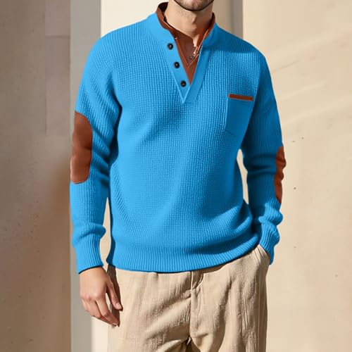 Mens Quarter Pullover Sweatshirt Casual Long Sleeve Knit Pullover Tops Waffle Button down Sweatshirt Fall Fashion Top2