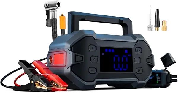 Portable Car Jump Starter 3000A with Air Compressor 12V Battery Jumper Emergency for 8.0L Gas & Diesel Engines Power Booster Start Boost Charger Box and Power Bank, for All Weather (GK-J1206P)
