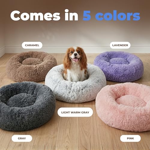 Image of Best Pet Supplies Round Calming Dog Bed for Small, Medium & Large Dogs, Plush Donut Cuddler Pet Bed w /Raised Rim for Head, Neck Support, Anti-Slip Bottom Washable Bed - Light Warm Gray, 20 x 20 x 6