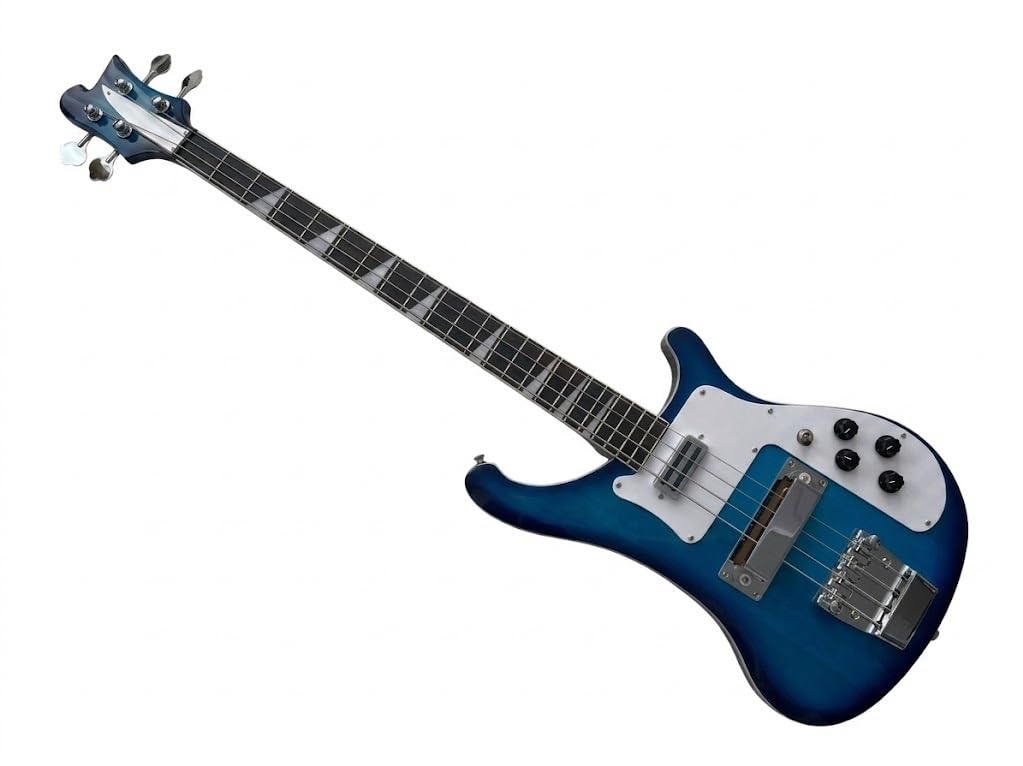 Basso elettrico a corpo solido, stile tributo classico blu con doppi pickup, 4 corde a grandezza naturale for performance sul palco rock (Bajo Eléctrico)