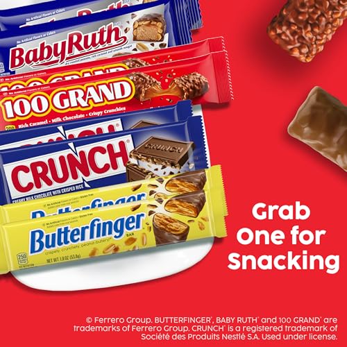 Image of Assorted Butterfinger, Crunch, Baby Ruth, and 100 Grand Full Size Chocolates, 18 count, 31.2 oz