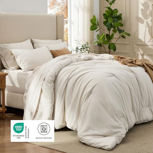 Image of Bedsure Full Comforter Set Beige - Bed in a Bag Full Size Bedding 7 Pieces, Cationic Dyed Bed Set Gift for Family, Beige Soft Bedding for All Seasons Comforter with Sheets, Pillowcases & Shams