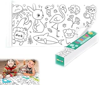 Drawing Paper Roll for Children, 3M Children's Drawing Roll Colouring Roll for Kids Children's Drawing Roll Coloring Paper Roll for Toddler, DIY Cut Paste Painting Paper for Girls Boys (Animal World)