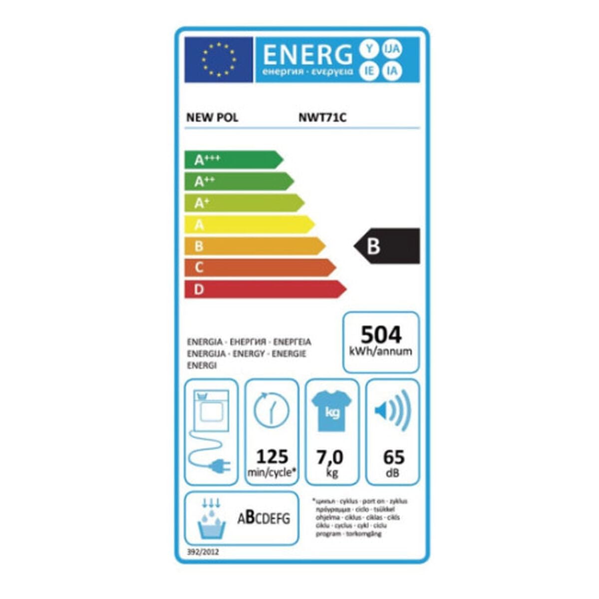 NEW POL Secadora Electrónica de Condensación, Inicio diferido, Luz interior, Display Negro, Capacidad de 7 Kg, Blanco