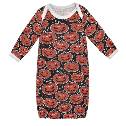 WIFIU Orange Halloween Shining Pumpkins Baby Girls Boys Sleeper Gown Cotton Nightgown Long Sleeve, Baby Nightdress Sleeping Clothes for Newborn 6-12 Months