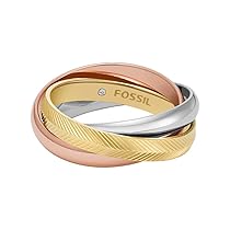 Fossil Anello Da Donna, Interlocking – Anello da donna in acciaio INOX tricolore, Acciaio inossidabile, Nessuna pietra preziosa JF048079988