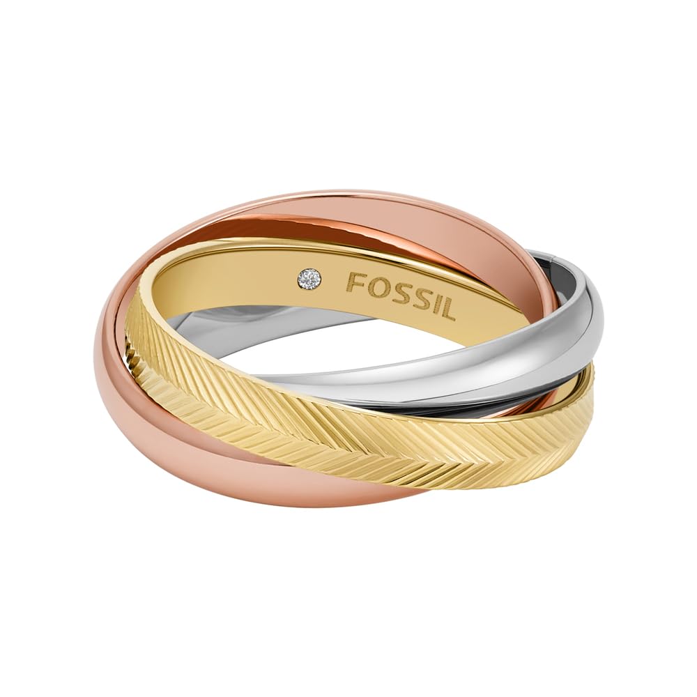 Fossil Damenring Harlow Interlocking Links Edelstahl dreifarbig, JF048079986