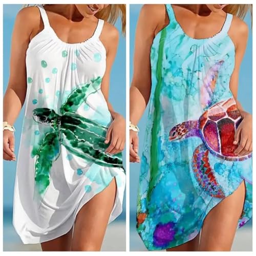 Vestido de playa for mujer con elegante estampado tortuga 3d sin mangas 2