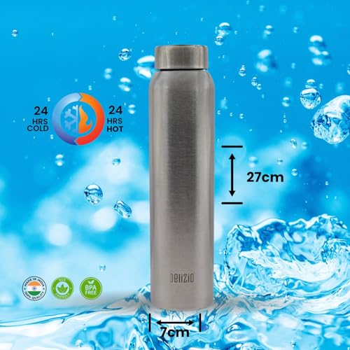 Image of KEMP DELIZIO Edition Stainless Steel Fridge Water Bottle 1000 ML | 1 L | Single Walled | Office | Gym | Travelling | Leak Proof LID | ECO Friendly | BPA Free | for Adult, Kids