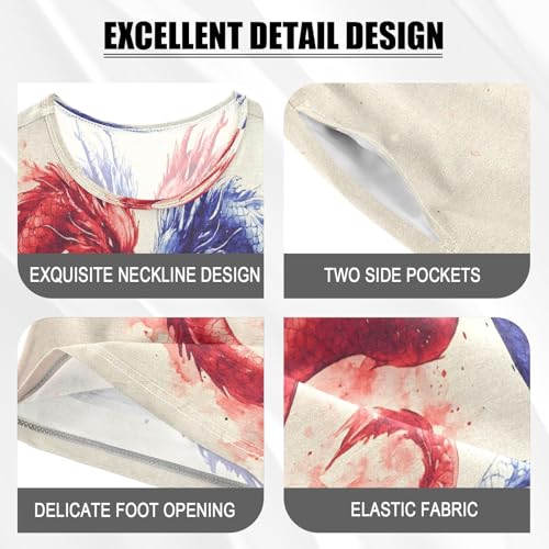 ALAZA Dragon Blue Red Watercolor Pajamas Set Short Sleeve Cotton Sleepwear Summer Pjs 2 Piece 5-14Y4