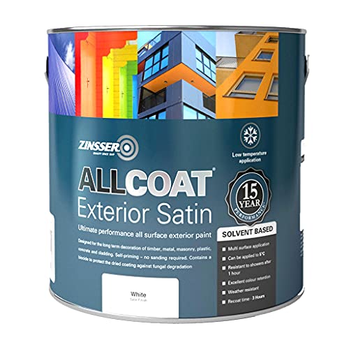 Zinsser Allcoat Exterior (Satin Finish) Solvent Based 1lt (Black or White) - White