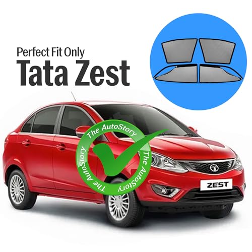 Image of AutoStory Magnetic Car Sunshade for Tata Zest | Front Half Cut for Mirror Visibility + Rear Full Coverage with Zipper | Heavy Heat & UV Protection | Privacy Side Window Curtains Shades