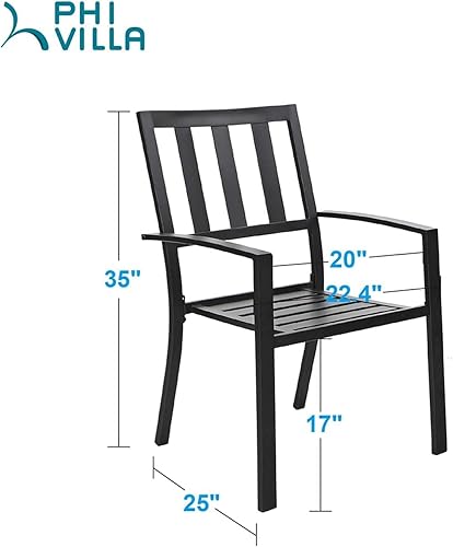 Miniatura 9 de PHI VILLA Juego de 2 sillas de comedor de metal para exteriores, sillas apilables de color negro, capacidad de 300 libras (geometría)