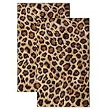Duibel Brown Leopard Hand Towels for Bathroom,Set of Lightweight Breathable 2 Soft Absorbent Kitchen Towels Set for Gym Bathroom Hotel Sport