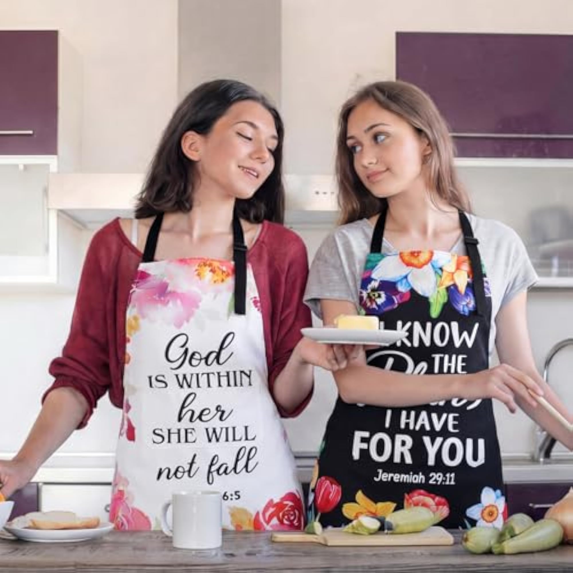 4 Pcs Christian Floral Apron Bulk, Inspirational Gift