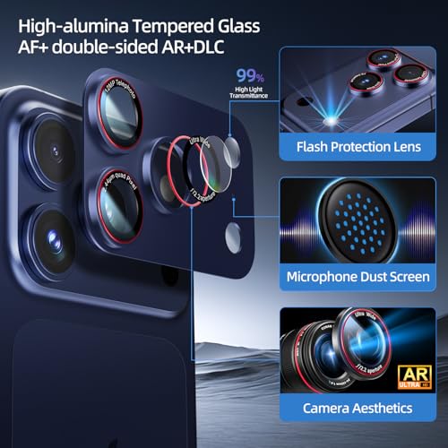 Image of HelloDeere 9H High-alumina Tempered Glass Camera Lens Protector for iPhone 17 Pro Max Lens , Military-Grade Shatterproof with Strong Adsorption, Full Coverage Case-Friendly Cover (Blue, iPhone 17 Pro Max - 2 Pack)