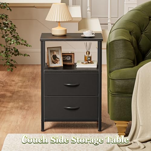 image for Huuger Night Stand Set of 2, Nightstand with 2 Drawers, Bed Side Table