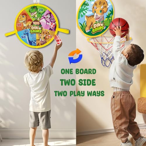 Basketball Hoop, 14" Mini Basketball Hoop for Toddler Indoor Play Dart Board for Kids 2 in 1 Toddler Toys Birthday Party Favors Basketball Hoop for Kids 3,4,5 Years Old, Yellow - Image 3
