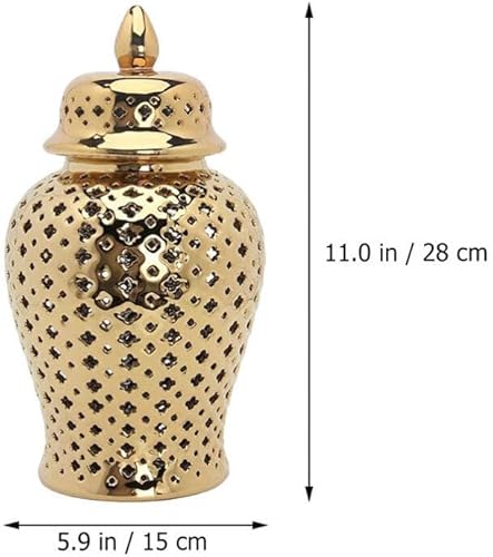 Miniatura 6 de Tarro de jengibre hueco con tapa, tarro de jengibre perforado de cerámica tallado celosía decorativo tarro de templo recortado jarrones de flores de