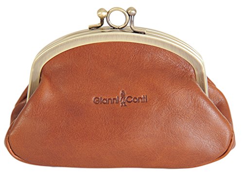 Gianni Conti Made in Italy Leather Double Section Small Clip – Top Coin Pouch Gift Boxed (Tan)
