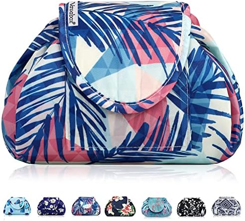 Lazy Drawstring Makeup Bags, Large Capacity Waterproof Travel Portable Cosmetic Bag Pouch Makeup Pouch Storage Organiser for Women Girl (Navy Flamingo)