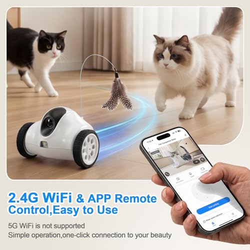 Pet Companion Robot with 720P HD Camera,Interactive Toy for Dogs and Cats,360°Movement, Night Vision, Two-Way Audio,App Control(Only 2.4G WiFi)