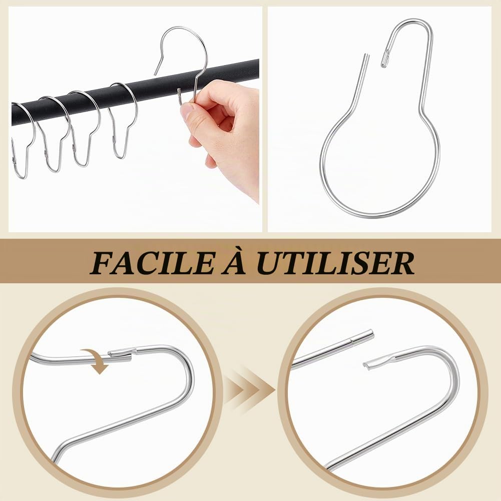 400 Crochet de Rideau de Douche Anneaux de Rideau de Salle de Bain Clips de Suspension Crochets de Douche Réutilisables Anneaux en Métal Petits pour Tringles de Salle Bain Chambre Cuisine