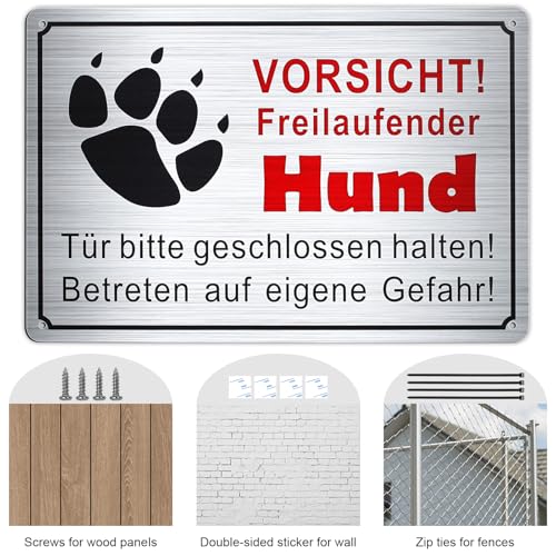GTNCE 2 Stück Vorsicht Hund Schild 30x20cm, Warnung vor dem Schilder, Freilaufender Hund Schild Metall, Achtung Hunde, Witterungsbeständig und Stabil, Hundeschilder für Innen & Außen