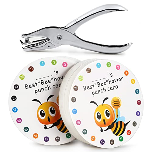 ONEDONE Punch Cards 3.9" Round Reward Punch Cards for Classroom with Hole Puncher Teacher Supply Classroom Must Haves for Teachers Elementary 3.9 IN B