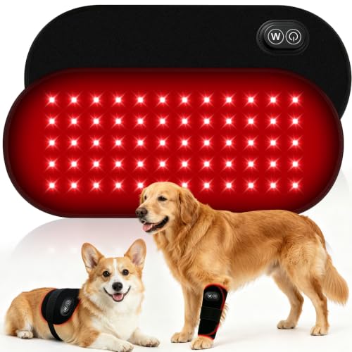 Cordless Red Light Therapy Pad for Dogs - 60 LEDs Rechargeable Dog Red Light Therapy Belt with 660nm 850nm Pet Red Light Therapy Wrap for Home Use 2 Straps 5 Brightness Levels 30-Min Timer