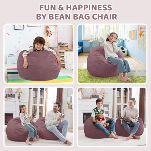 2FT Bean Bag Chair, Comfy Bean Bag Chairs with Memory Foam Filled, Fluffy Beanbag Sofa with Dutch Velvet Cover,Teardrop BeanBag Chairs for Living Room, Playroom - Dusty Pink