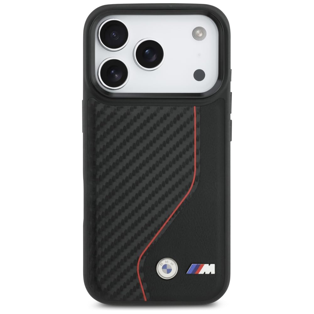 CG Mobile BMW M Carbon Line & Logo Compatible avec Mag Safe Coque pour iPhone 17 Pro (Rouge)