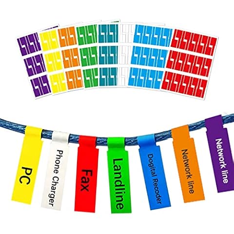 8 Colours 240 Pcs Cable Labels, ZYNERY Tear Resistant Self-Adhesive Cable Tags, Waterproof Wire Cord Label Cable Stickers for Marking & Organizing Cables in Office, Home, School (8 Sheets, 240 Pcs) Cover