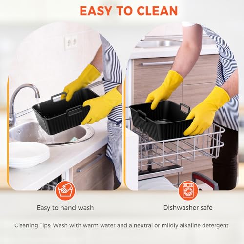 Diboniur 2 Stück Silikonform Heißluftfritteuse für Ninja Dual Zone - 7,6L 8L 9L 10L, Wiederverwendbar & Spülmaschinenfest Airfryer Zubehör, Silikon Backform für Ninja Airfryer (Schwarz)