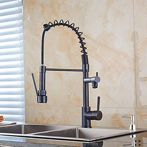 Robinets, robinets d'évier de cuisine de style européen pot de légumes noir ancien type de traction robinet à spheat colonne d'eau de douche double robinet...