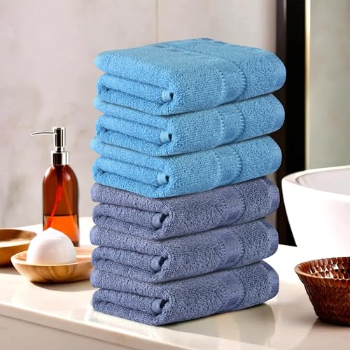 Image of Kuber Industries Pack of 6 Cotton Hand /Face Towels For Men & Women | Easily Washable | Workout Gym Napkins For Men | Pocket Towel - Dark & Sky Blue