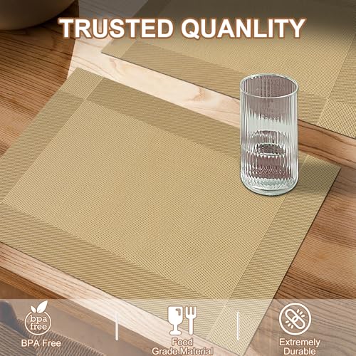 BETEAM Placemats Set of 6, Woven Vinyl Place Mats for Dining Table, Gold by BETEAM - Used condition - Image 2
