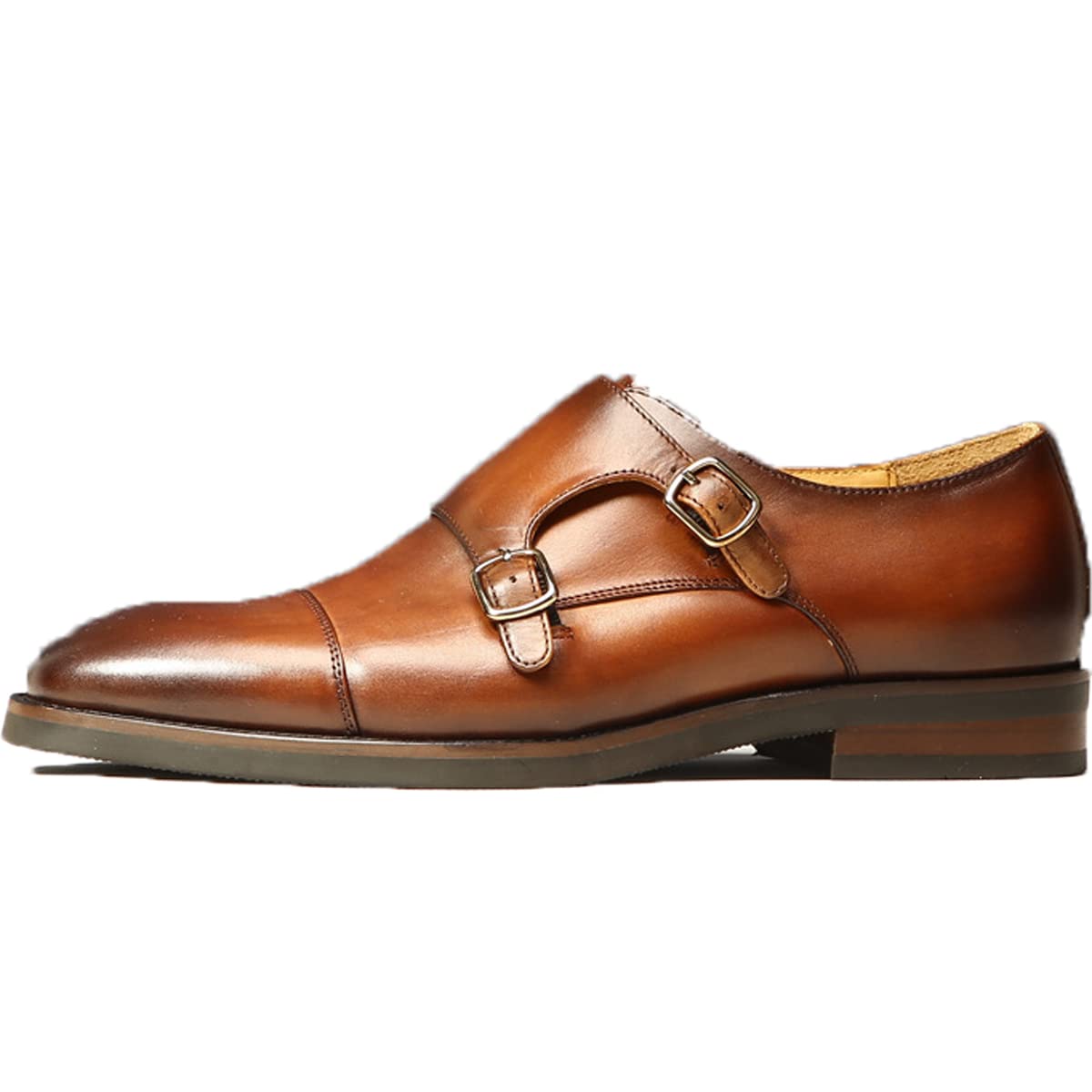 Zaylee Zapatos con hebilla para hombre, zapatos vintage monje de cuero para mujer, zapatos de noche, zapatos de cuero redondos, zapatos de boda, color marrón EU42