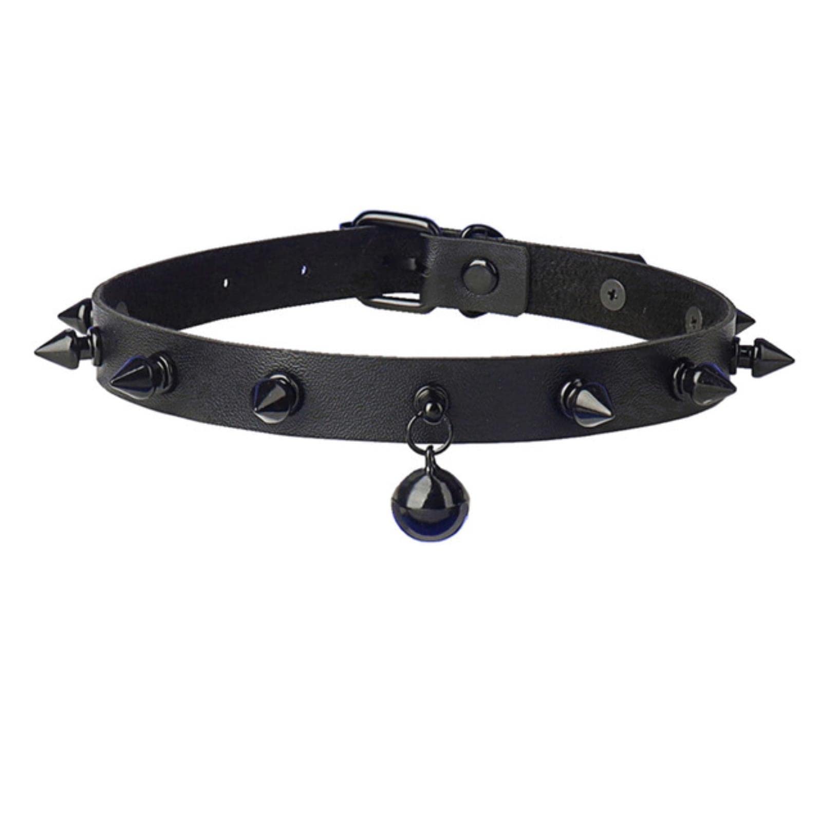Weiting Black Cosplay Harajuku Punk Rock Gothic Collar Choker Metal Leather Heart Star Spike Collar Choker Necklace Body Accessories- Bell
