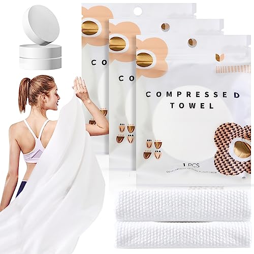 GXF Compressed BathTowel 56 x 28 inches Disposable Cotton Travel Towels Reusable Expandable for Camping Beach Swimming Traveling ((3PCS)