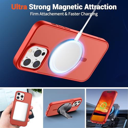 Image of SUPFINE Magnetic for iPhone 13 Pro Case (Compatible with MagSafe) (Military Grade Drop Protection) Translucent Matte Shockproof with Anti-Fingerprint Phone Case,Red