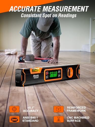 Image of Mecurate Digital Level 15.7'' with LCD Display, 360 Angle Magnetic Digital Torpedo Level, Vertical & Horizontal Spirit Bubble Protractor for Construction Carpenter Craftsman Home Professional