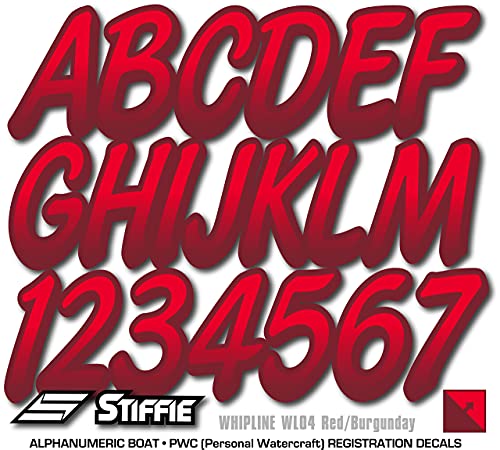 Image of STIFFIE Whipline Red /Burgundy 3 inch Boat & PWC Registration Decals • Numbers Letters Stickers