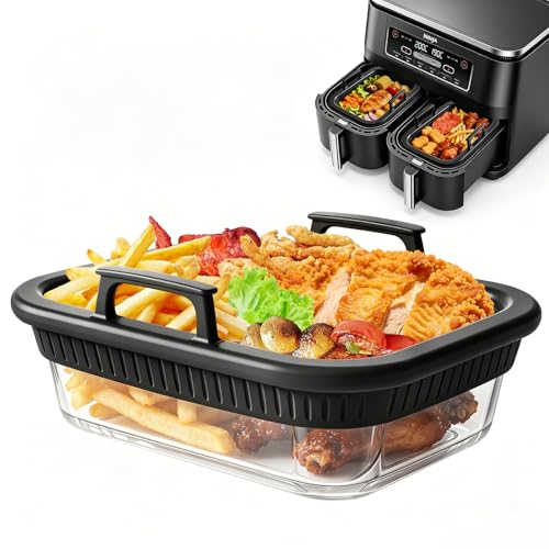 Glasform mit Silikongriffen für Airfryer Ninja Heißluftfritteuse Zubehör AF400EU/DZ400EU/AF500EU/COSORI, Hitzebeständig, Kraztfest, Herausnehmbarer, Spülmaschinenfest
