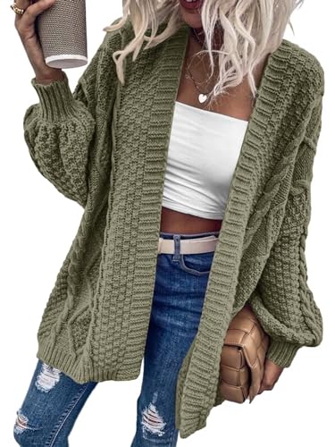 Image of Dyexces Womens Oversized Cable Knit Long Sleeve Lantern Cardigan Sweaters