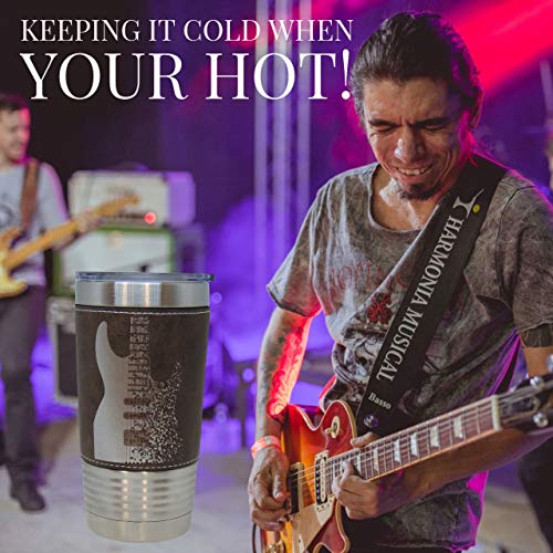 Electric Guitar Leather Wrapped Vacuum Insulated Tumbler 20 Oz Stainless-Steel Vacuum Mug For Music Lovers, (Black)