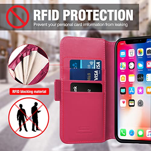 WenBelle Case for iPhone 12 Pro Max 5G (6.7 inch),2-in-1 Magnetic Detachable,TPU Shockproof,Genuine Leather Case Wallet,RFID Blocking Protection,Viewing Stand and Card Slots Flip Cases (Rose Red)