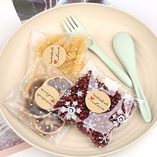 Fiocco di Neve Pois Borse per Biscotti, 200 Pezzi Plastica Sacchetti Trasparenti per Confezioni, Smerigliati Cellophane Sacchetto Autoadesivo Sacchetti Regalo per Dolci Gioielli Biglietti 10×10 cm